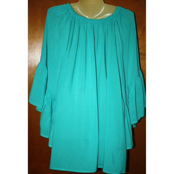 Altered State Off Shoulder Boho Green Blouse Tunic Size S 3/4 Bell Sleeve  EUC - Picture 4 of 6